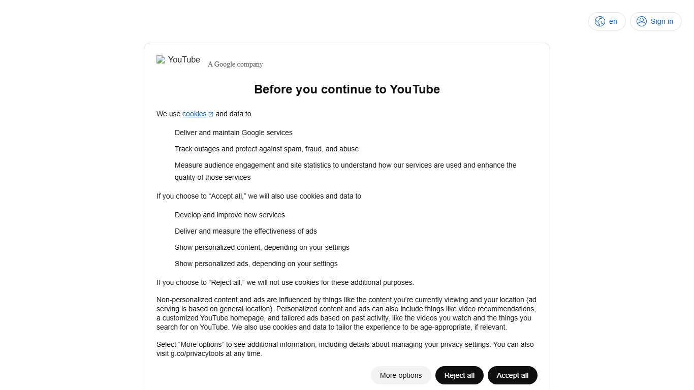 Before you continue to YouTube